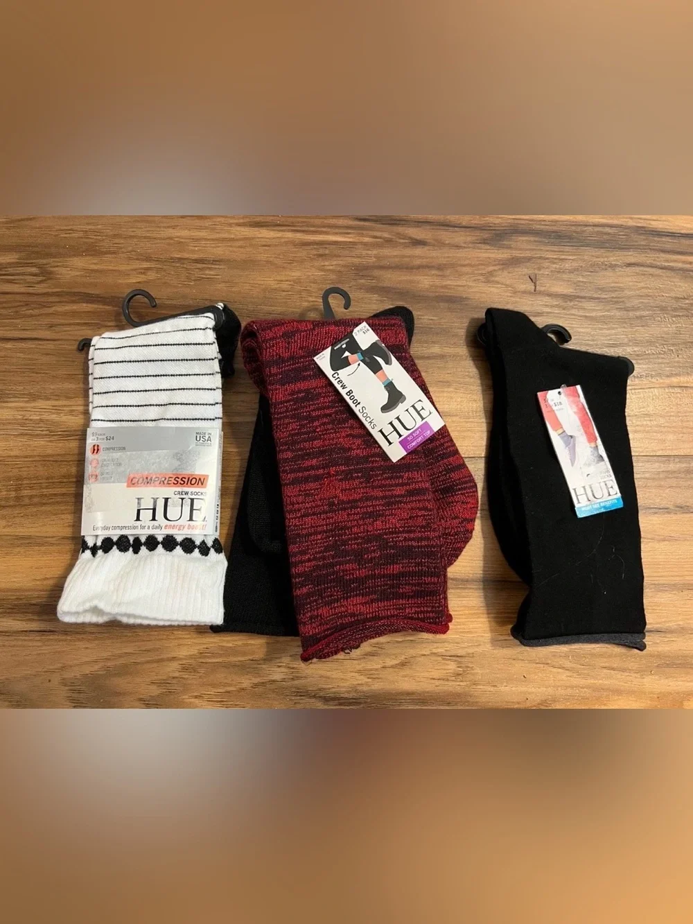 Hue Women’s Black Jean Socks, White Stripe Compression Socks, Red/Black Socks